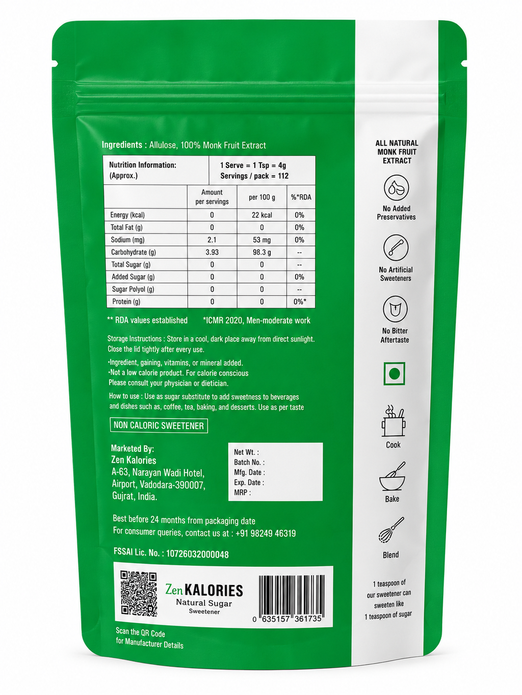 Zero Kal0ries – Natural Sweetener - 100g/400g/800g